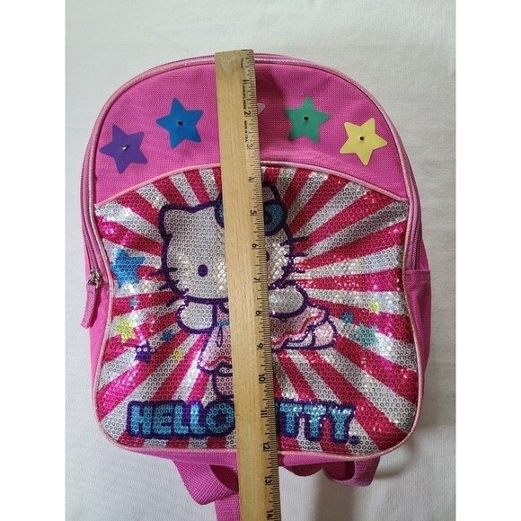 Hello Kitty Pink Sequin Backpack Stars & Bow Design Kids School Bag 14"x10" - Picture 8 of 9